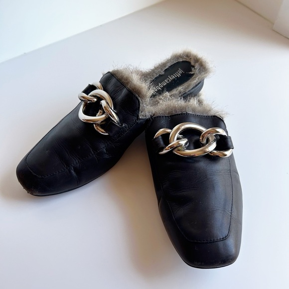 Jeffrey Campbell Leather Loafer Slides With Faux Fur - Picture 2 of 5